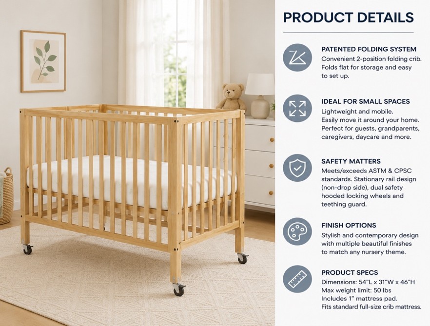 Full-Size Folding Crib (includes mattress and sheet) - Image 4
