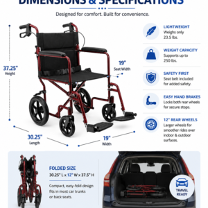 Drive Medical Expedition 19″ Aluminum Transport Chair Rental — Just 19 lbs